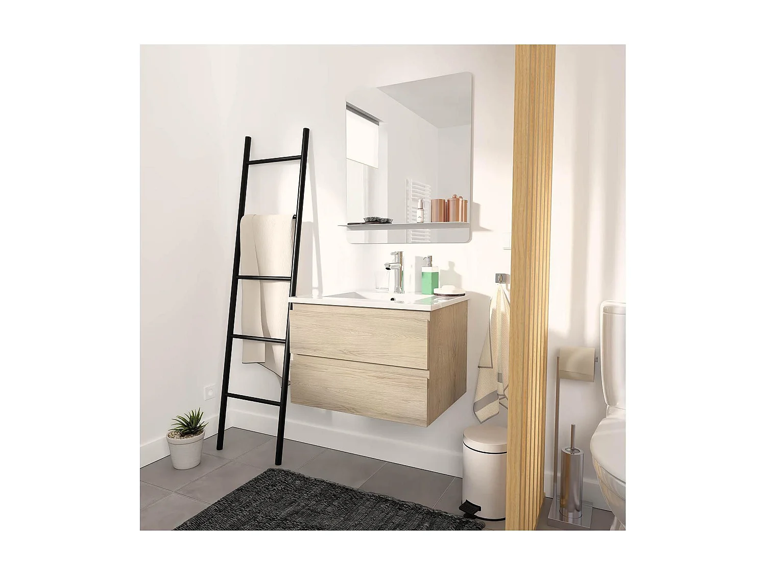 Meuble simple vasque suspendu 60cm - avec plan vasque céramique