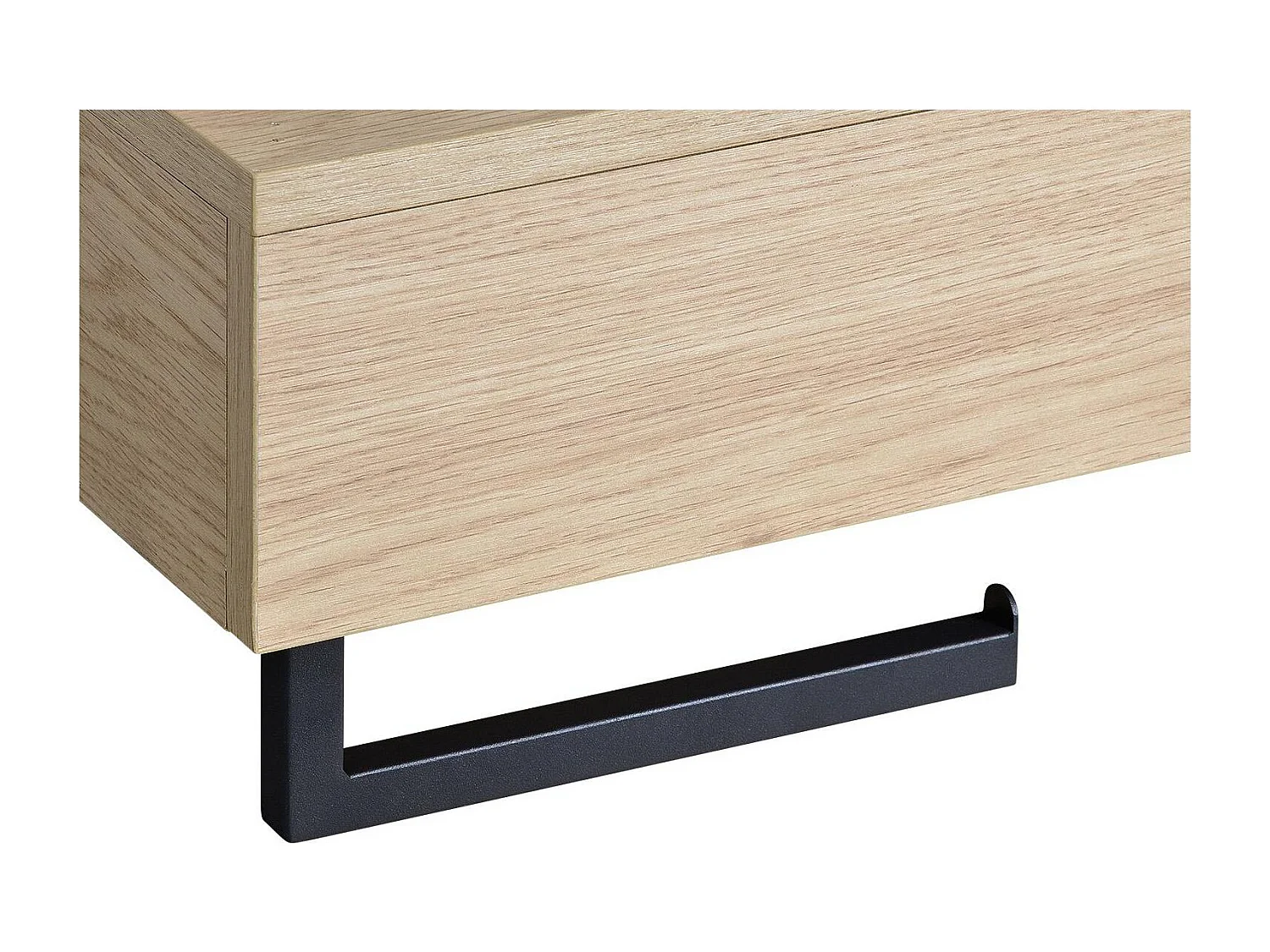 Meuble lave-mains plan épais porte-serviettes dessous + vasque noire + robinet