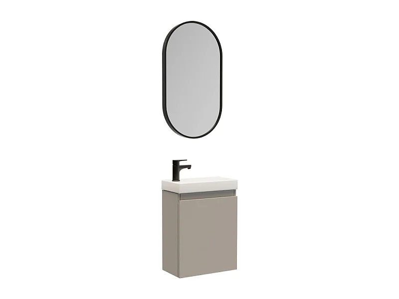 Meuble lave-mains LISA + robinet noir + miroir ovale