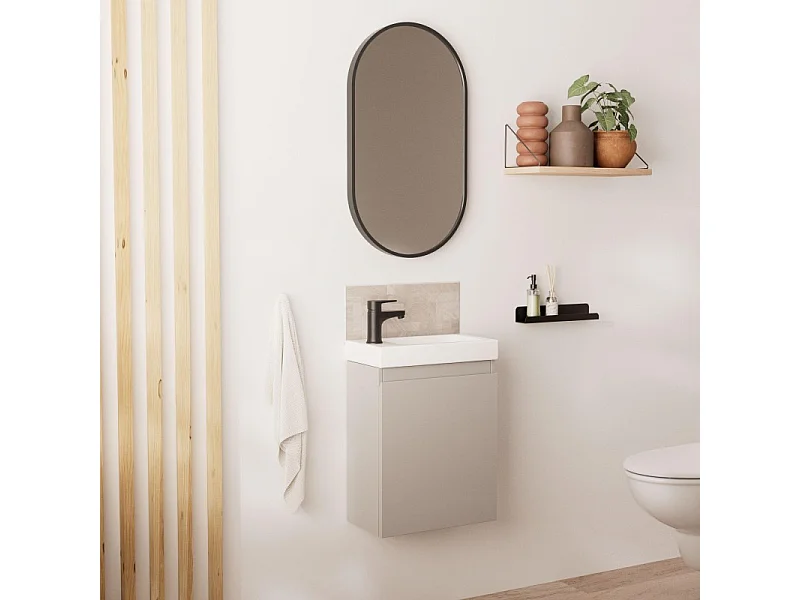 Meuble lave-mains LISA + robinet noir + miroir ovale