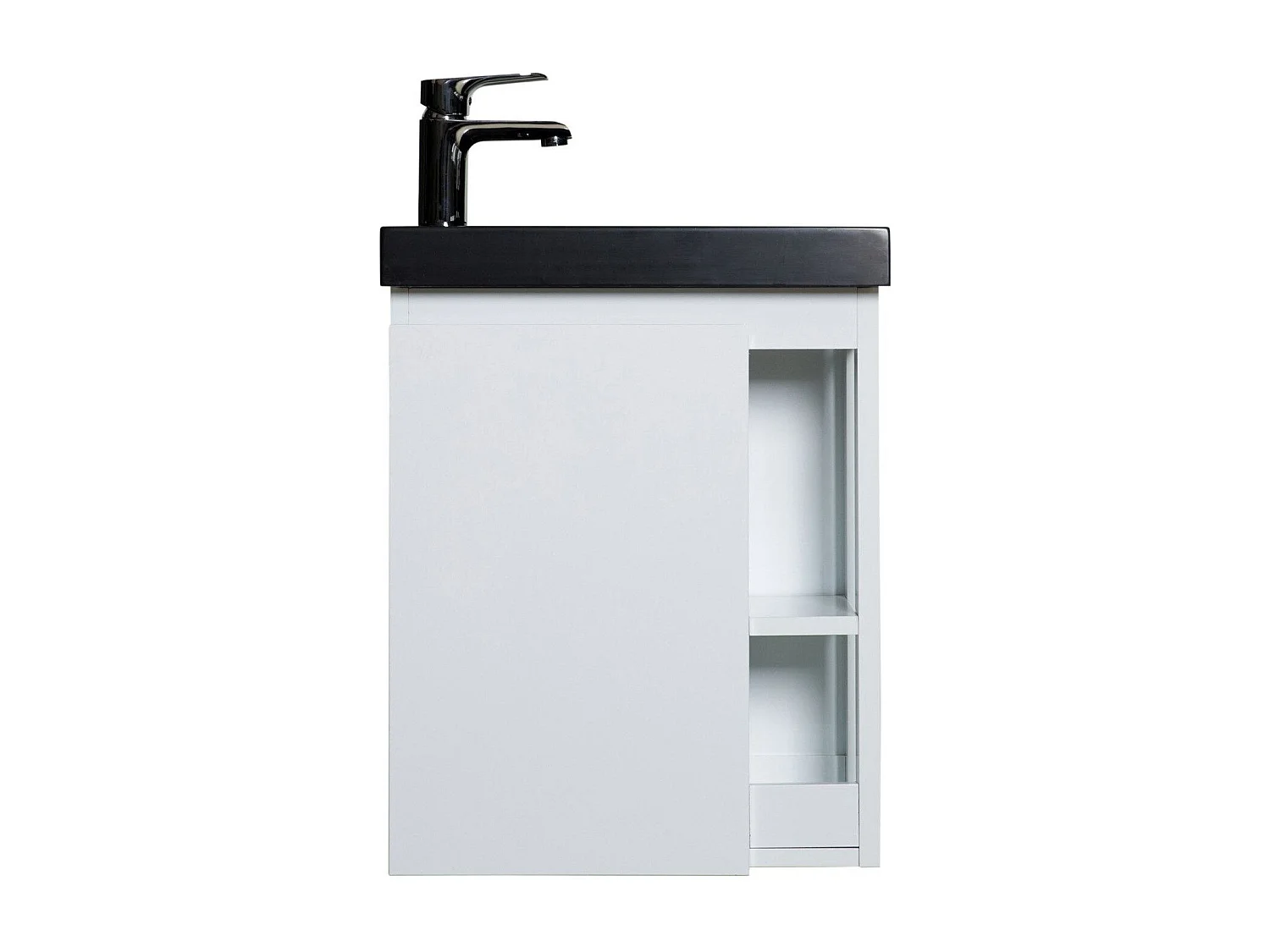 Meuble lave-mains suspendu avec vasque en résine noir - avec rangement latéral