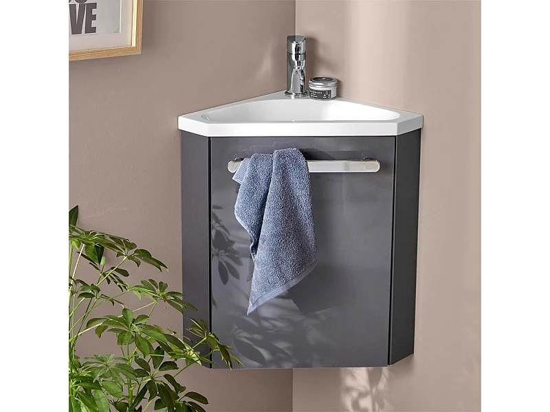 Meuble lave-mains d'angle suspendu avec vasque résine