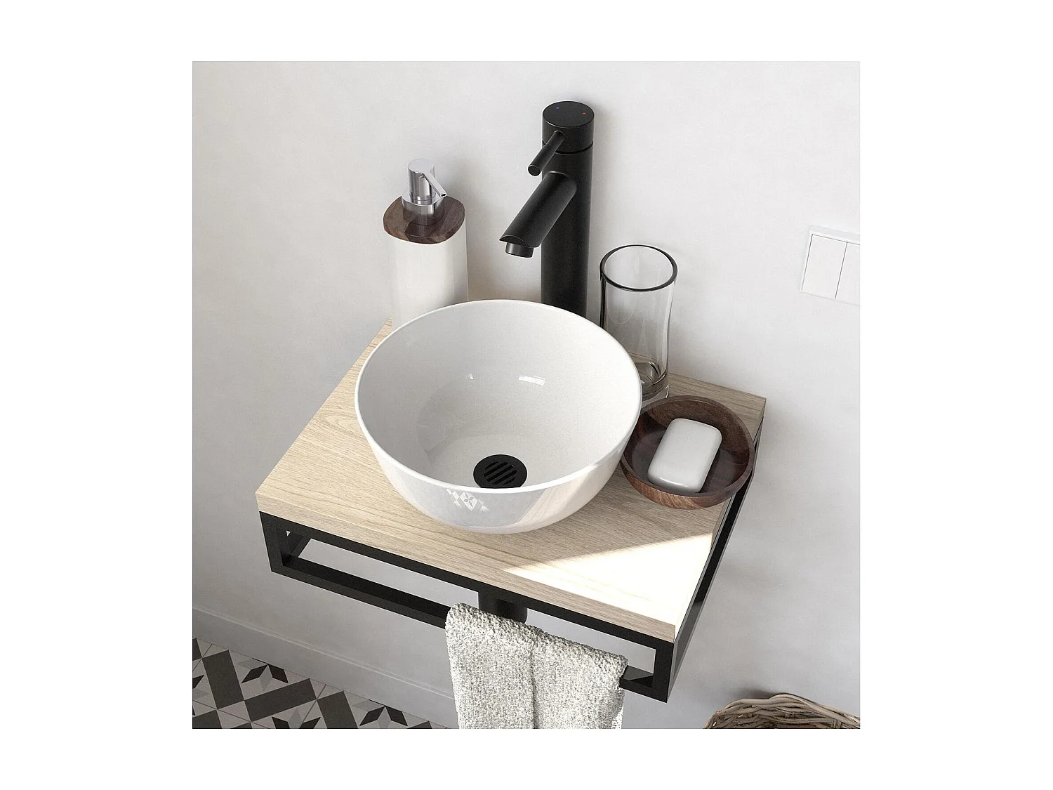 SOHO schmales Handwaschbecken + Waschbecken + Wasserhahn + Spiegel