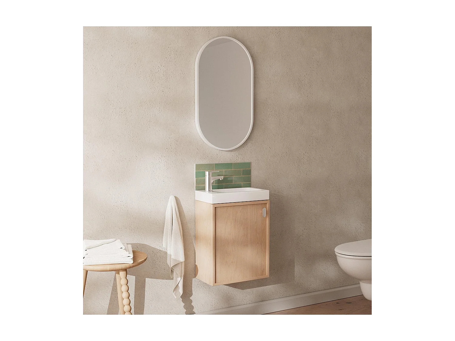 FRAME eiken wastafelmeubel + spiegelset