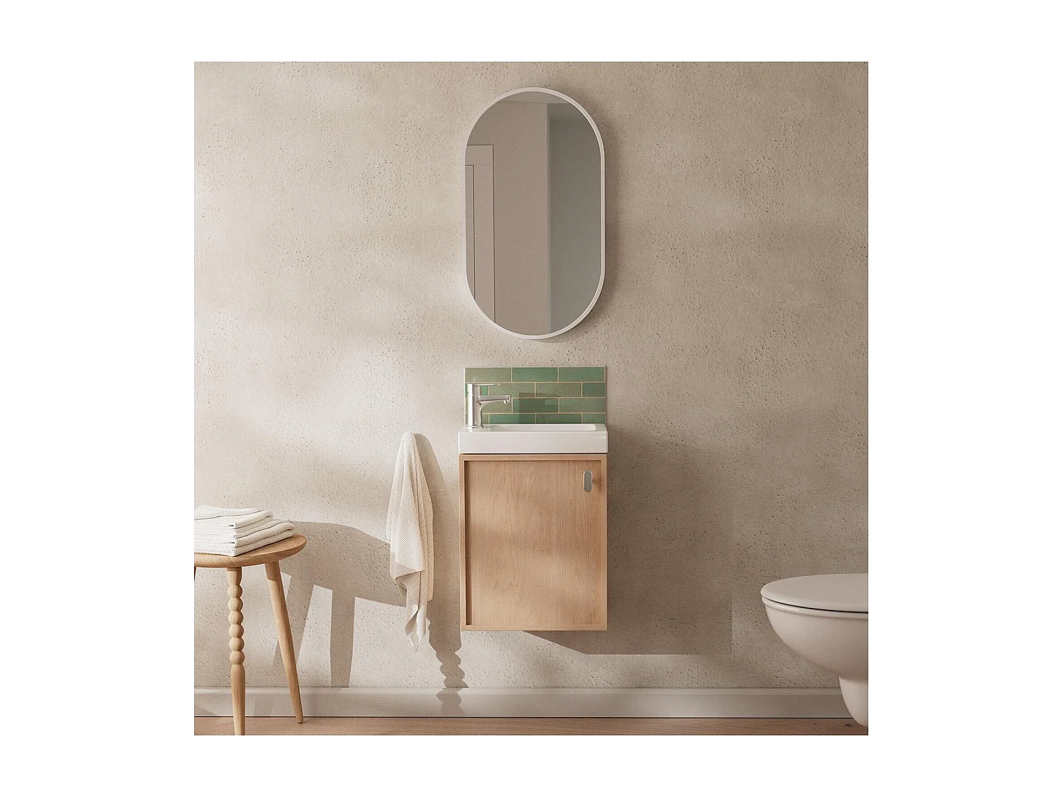 FRAME eiken wastafelmeubel + spiegelset