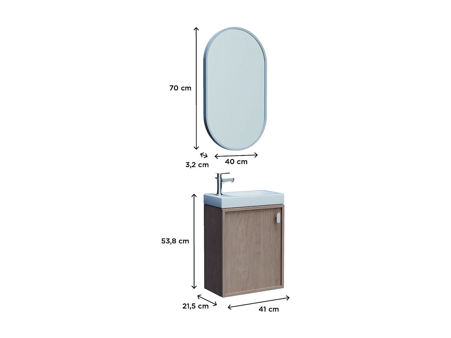 FRAME eiken wastafelmeubel + spiegelset