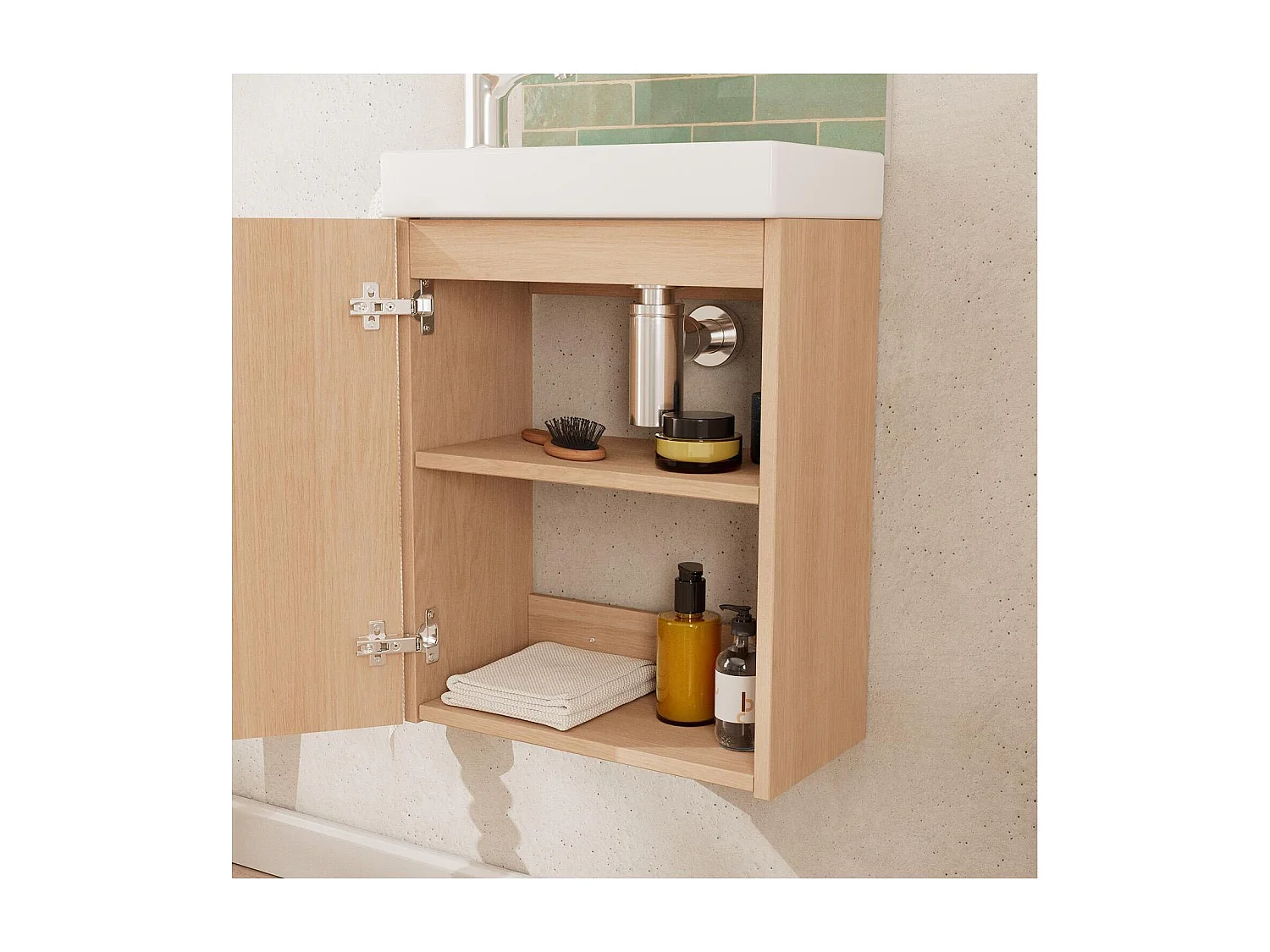 FRAME eiken wastafelmeubel + spiegelset