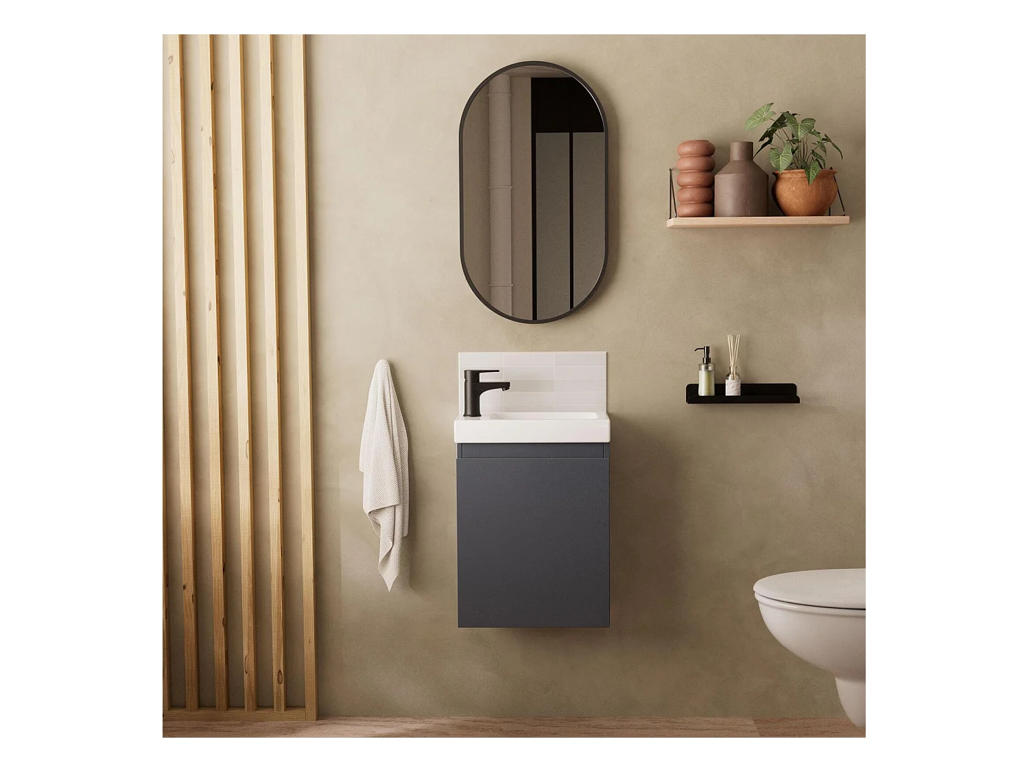Ensemble lave-mains suspendu avec miroir ovale