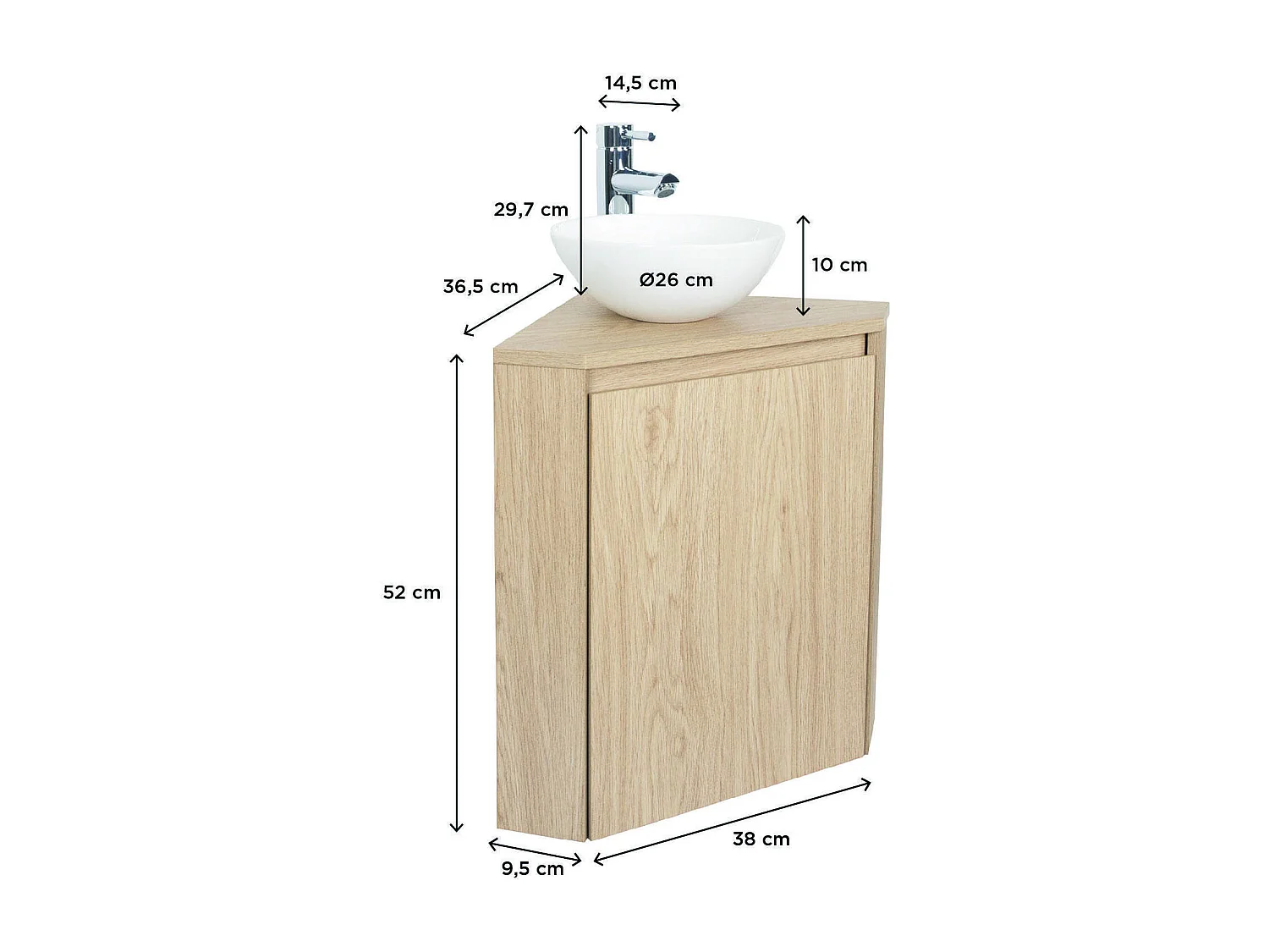 Ensemble lave-mains d'angle décor chêne avec vasque