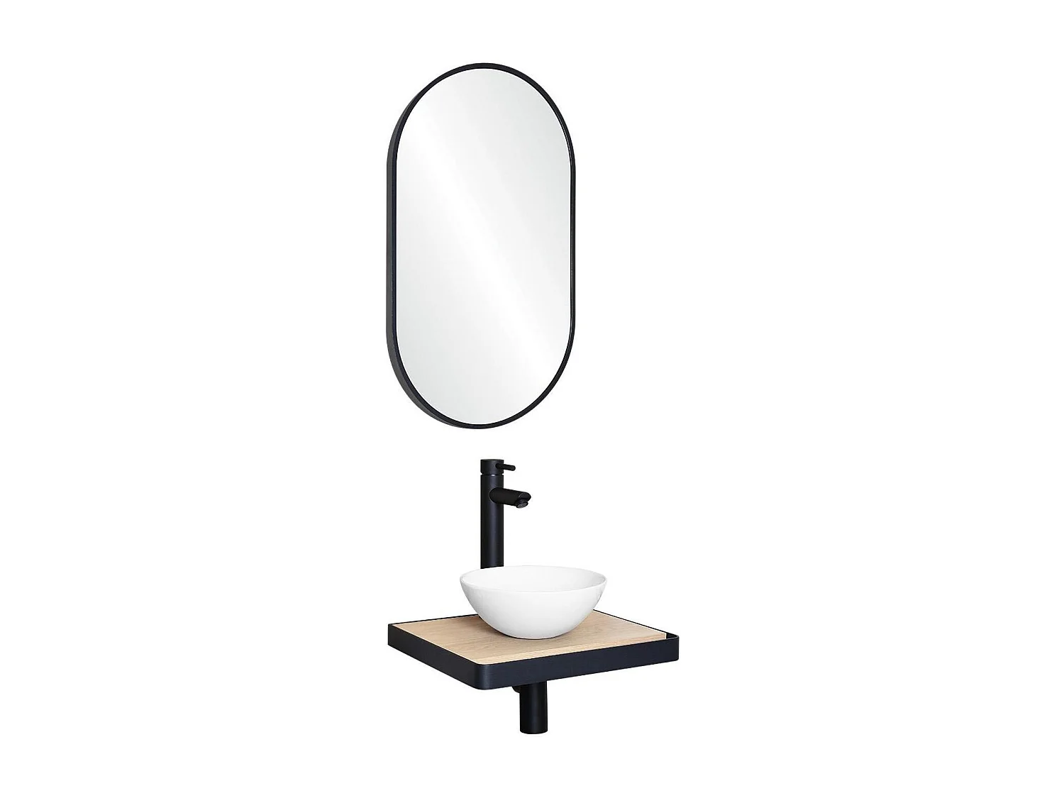 Meuble lave-mains plan fin porte-serviettes face + vasque blanche + miroir