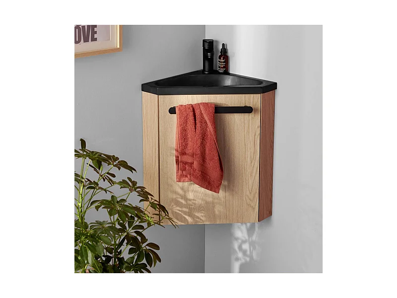 Meuble lave-mains d'angle suspendu avec vasque résine