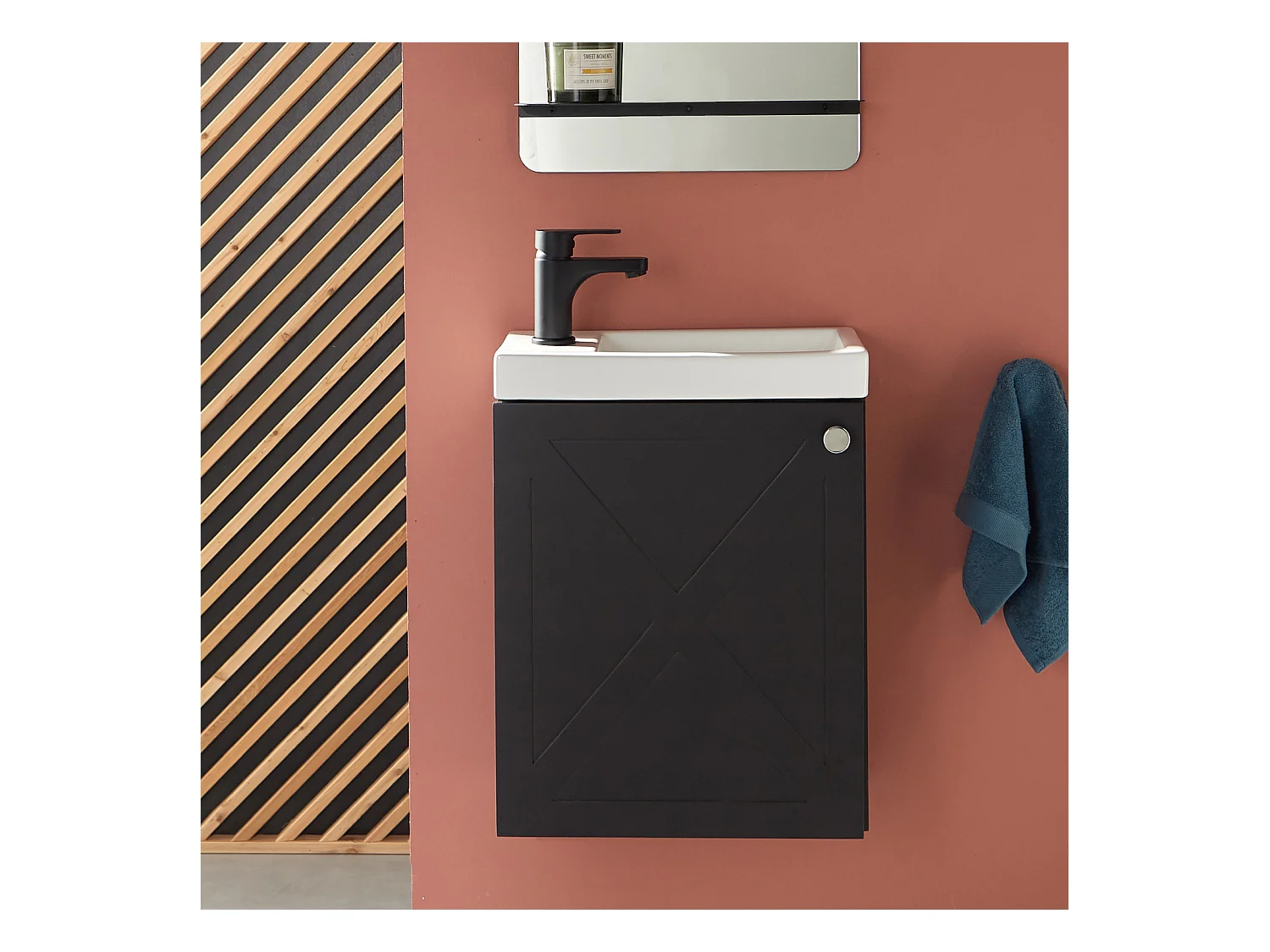 Ensemble meuble lave-mains noir carbone AVA avec robinet noir