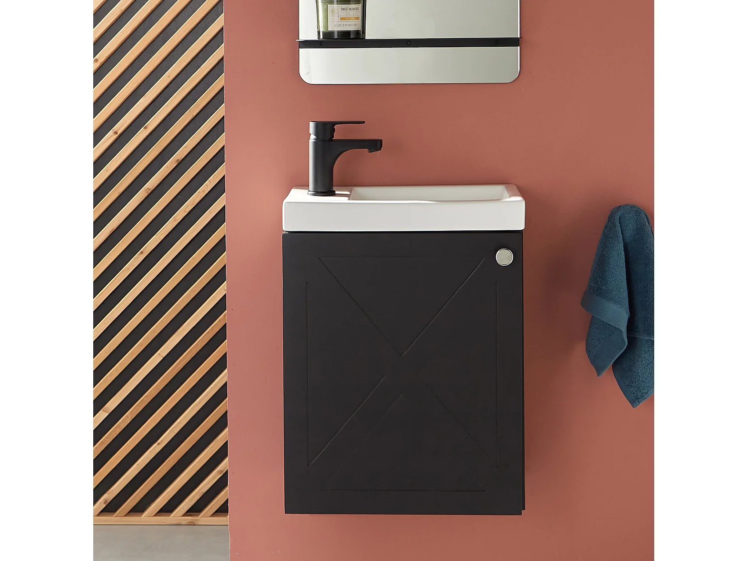 Ensemble meuble lave-mains noir carbone AVA avec robinet noir