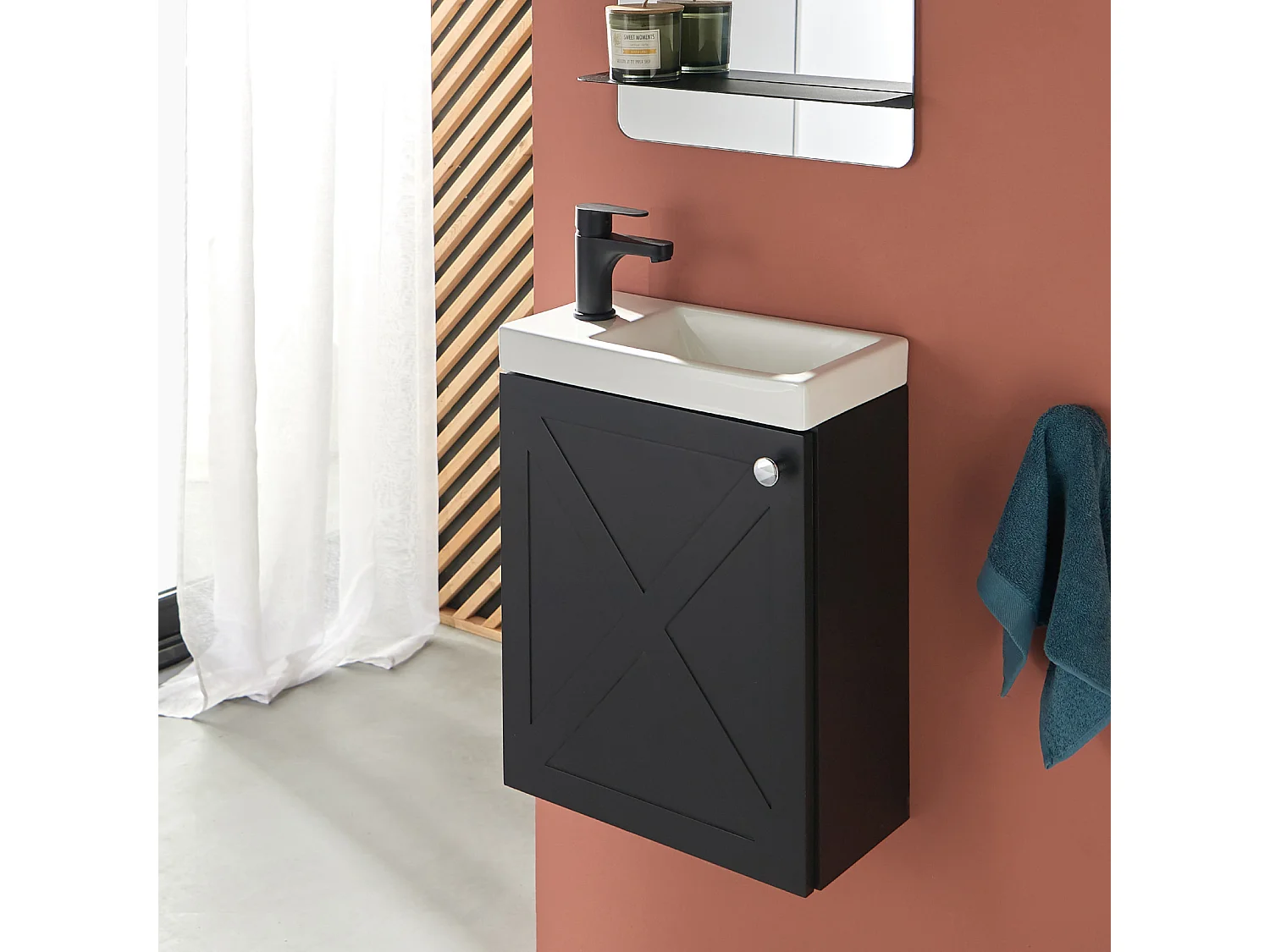 Ensemble meuble lave-mains noir carbone AVA avec robinet noir