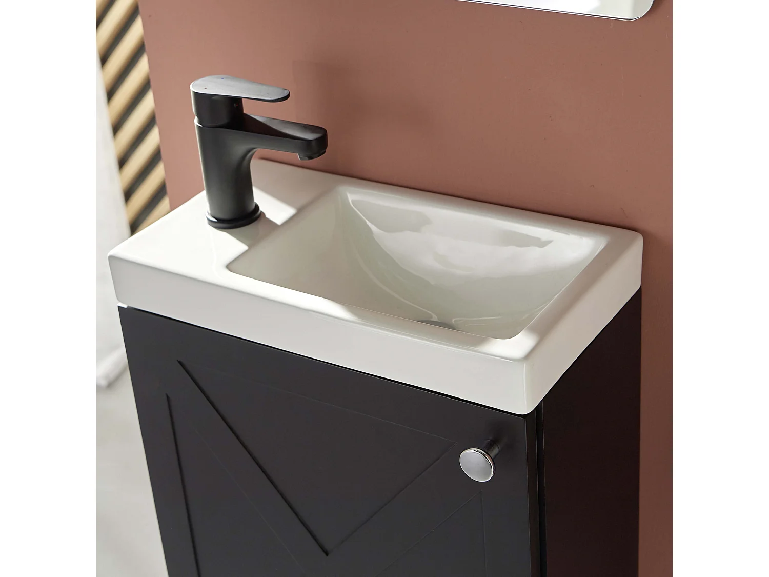 Ensemble meuble lave-mains noir carbone AVA avec robinet noir