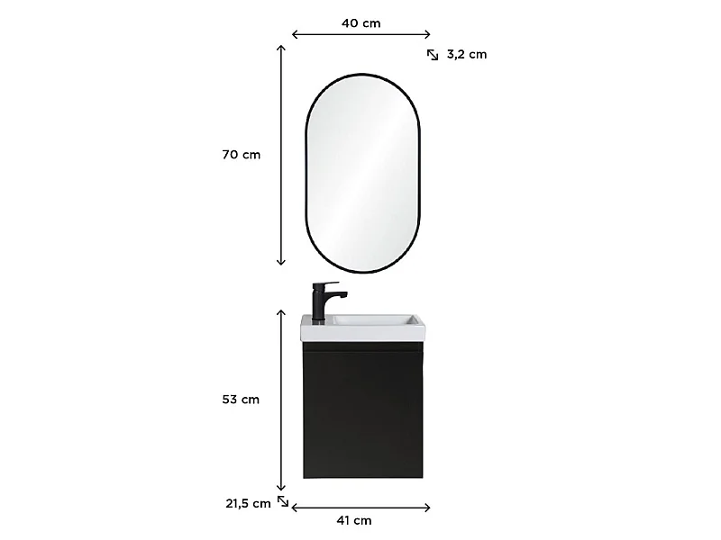 Mobile bagno LISA + specchio ovale + rubinetto nero