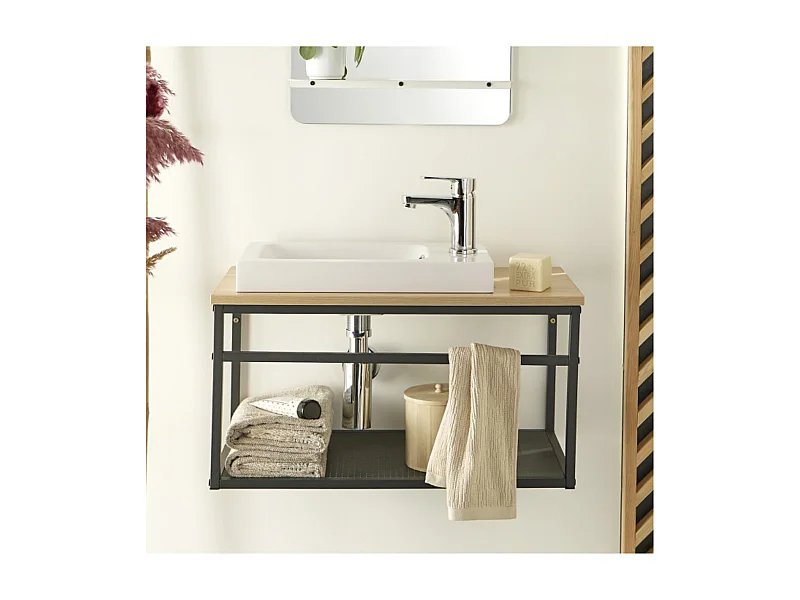 Mueble lavabo grande WILO con lavabo de resina de 60 cm