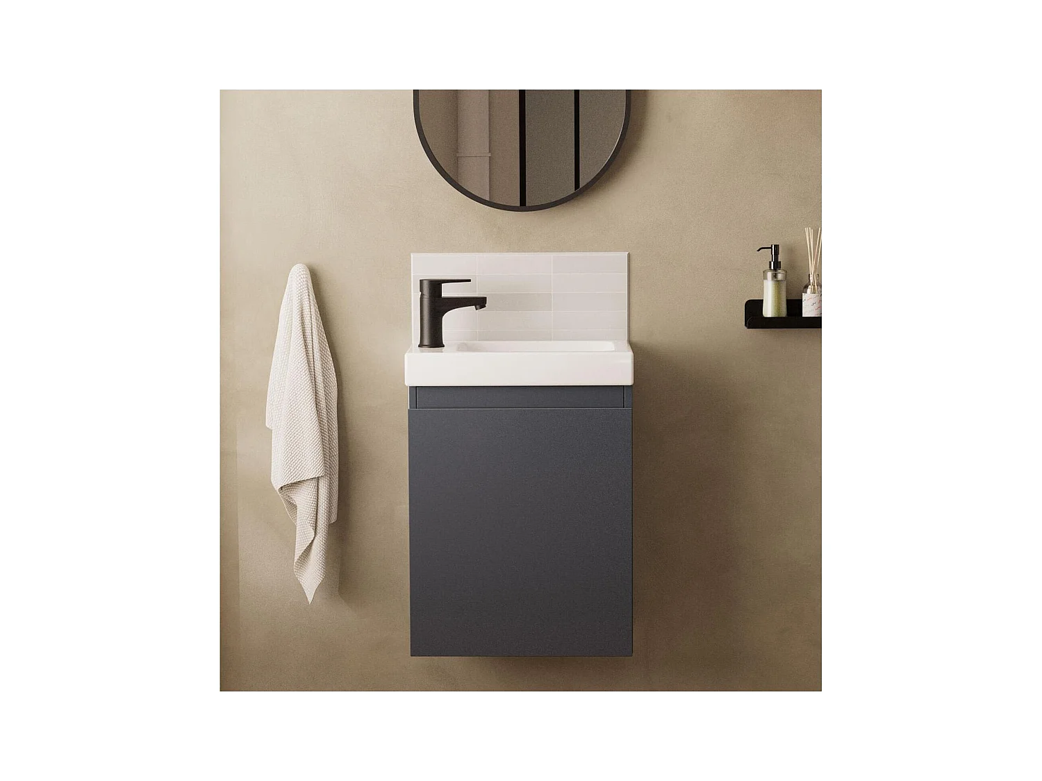 Ensemble lave-mains suspendu avec robinet noir