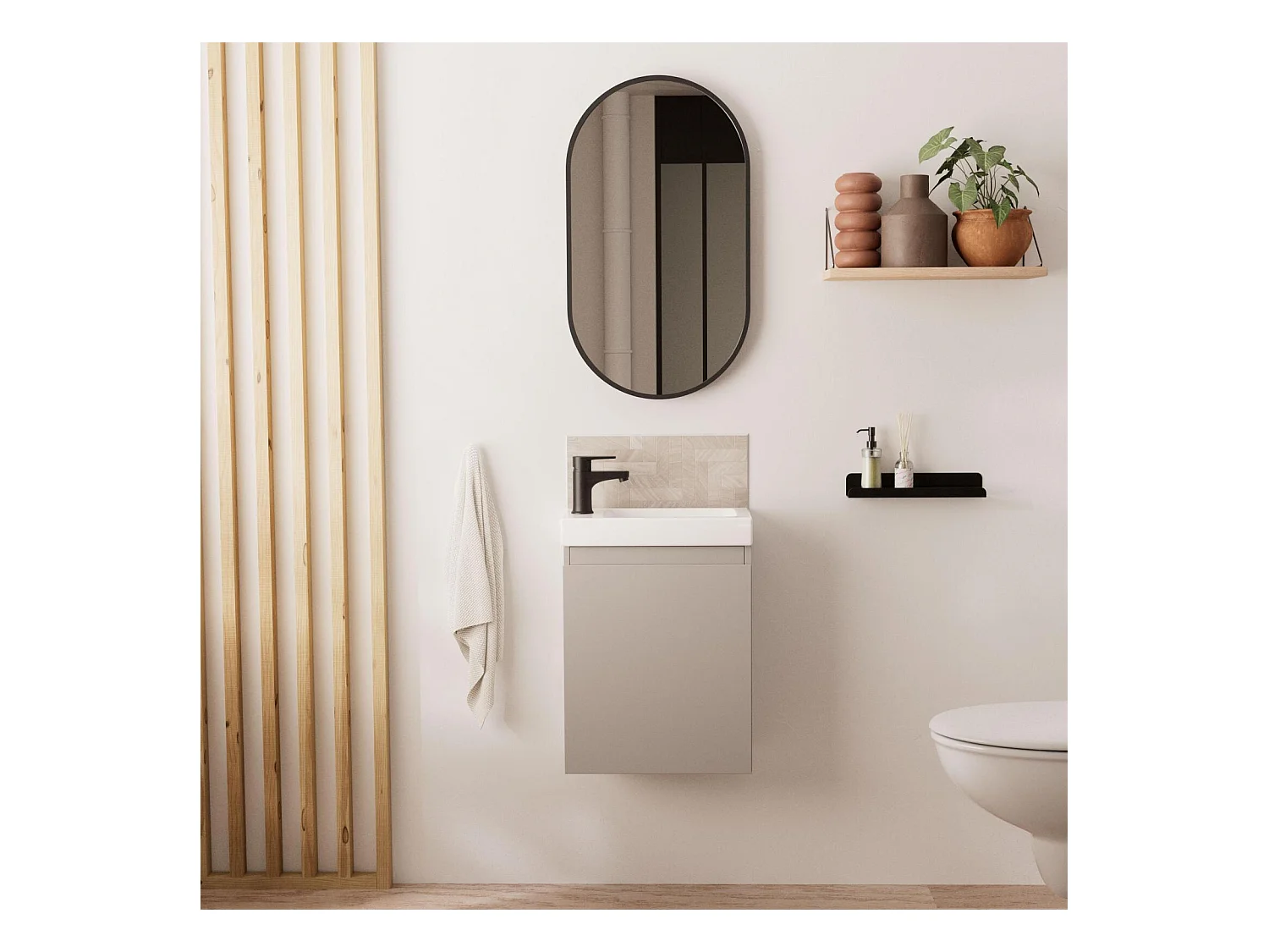 Ensemble lave-mains suspendu avec miroir ovale