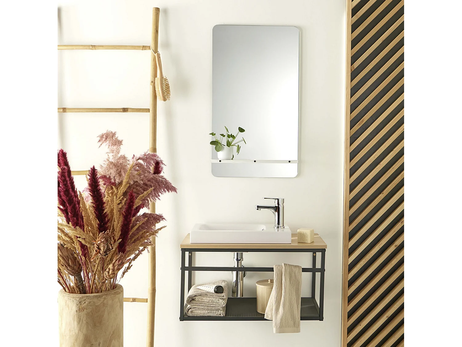 Ensemble lave-mains WILO grande largeur avec robinet et miroir 60cm