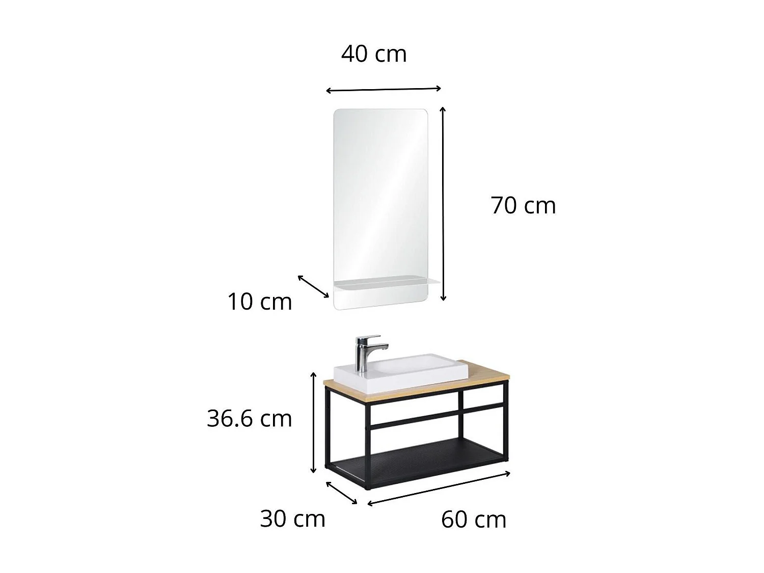 Ensemble lave-mains WILO grande largeur avec robinet et miroir 60cm