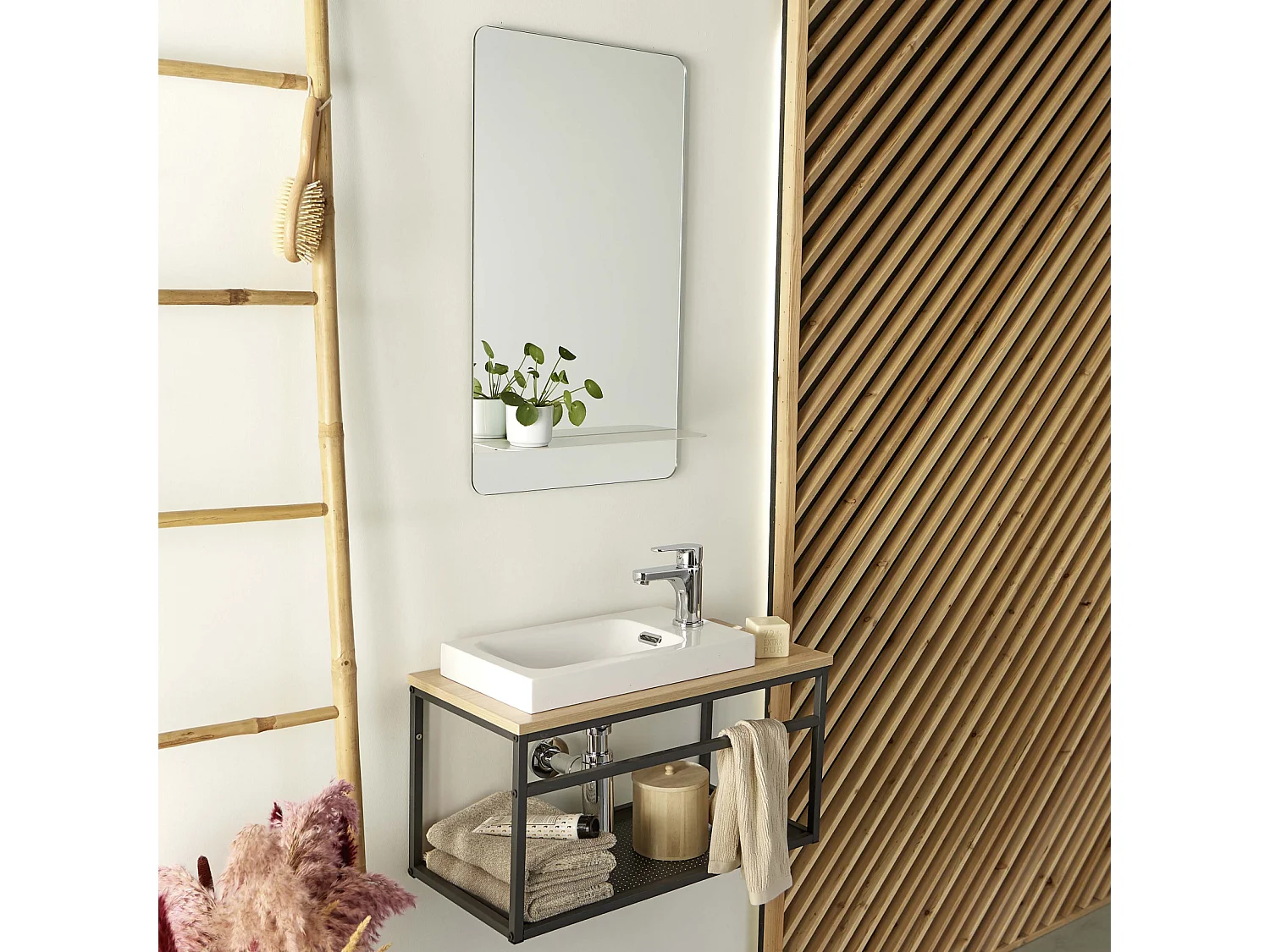 Ensemble lave-mains WILO grande largeur avec robinet et miroir 60cm