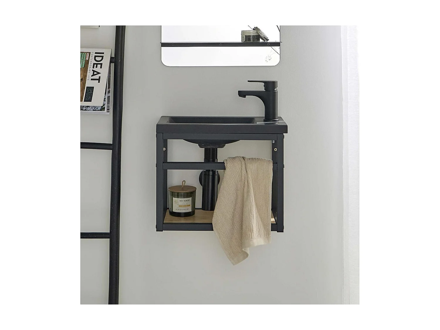 Ensemble lave-mains gain de place avec robinet noir