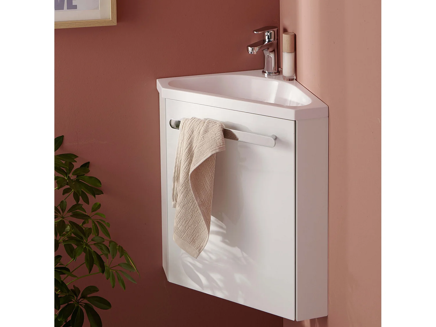 Ensemble lave-mains d'angle suspendu avec robinet chromé