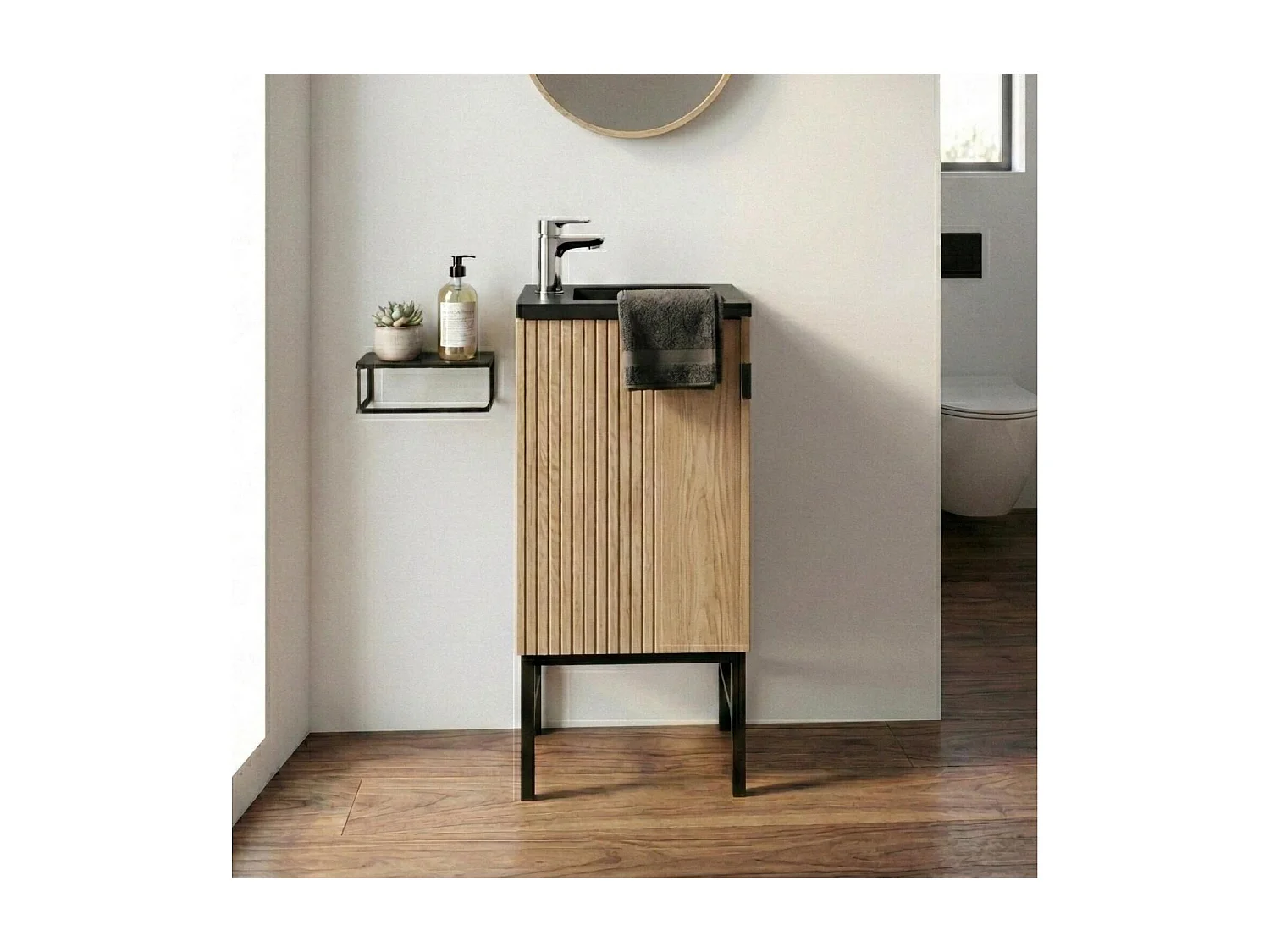 Meuble lave-mains sur pieds décor chêne STUDIO