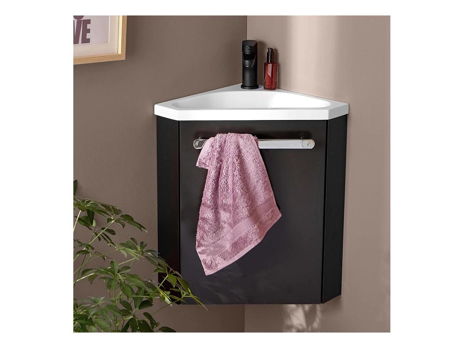 Ensemble lave-mains d'angle suspendu avec robinet noir