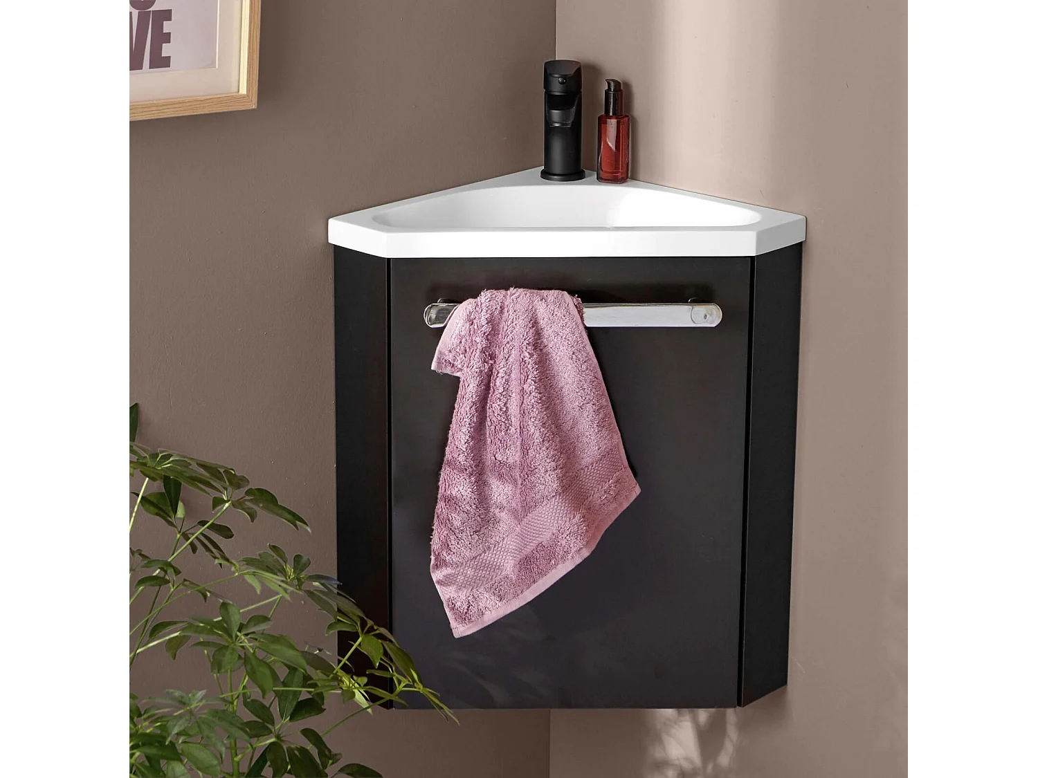 Gruppo lavabo angolare sospeso SKINO con rubinetto nero