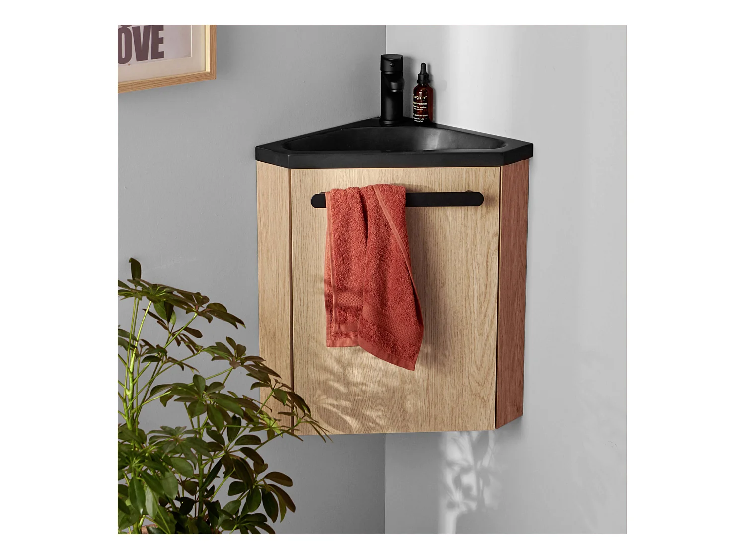 Ensemble lave-mains d'angle suspendu avec robinet noir