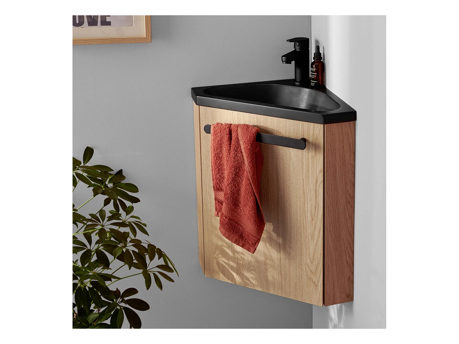 Ensemble lave-mains d'angle suspendu avec robinet noir