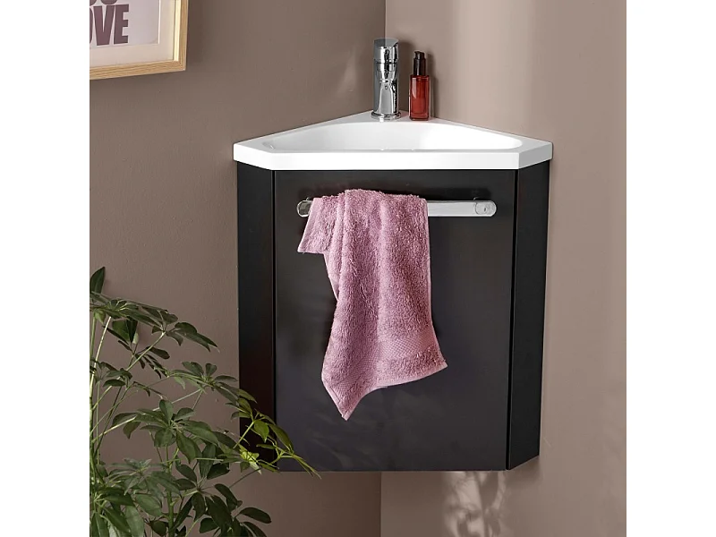 Set lavabo angolare sospeso SKINO con rubinetto e mobile angolare