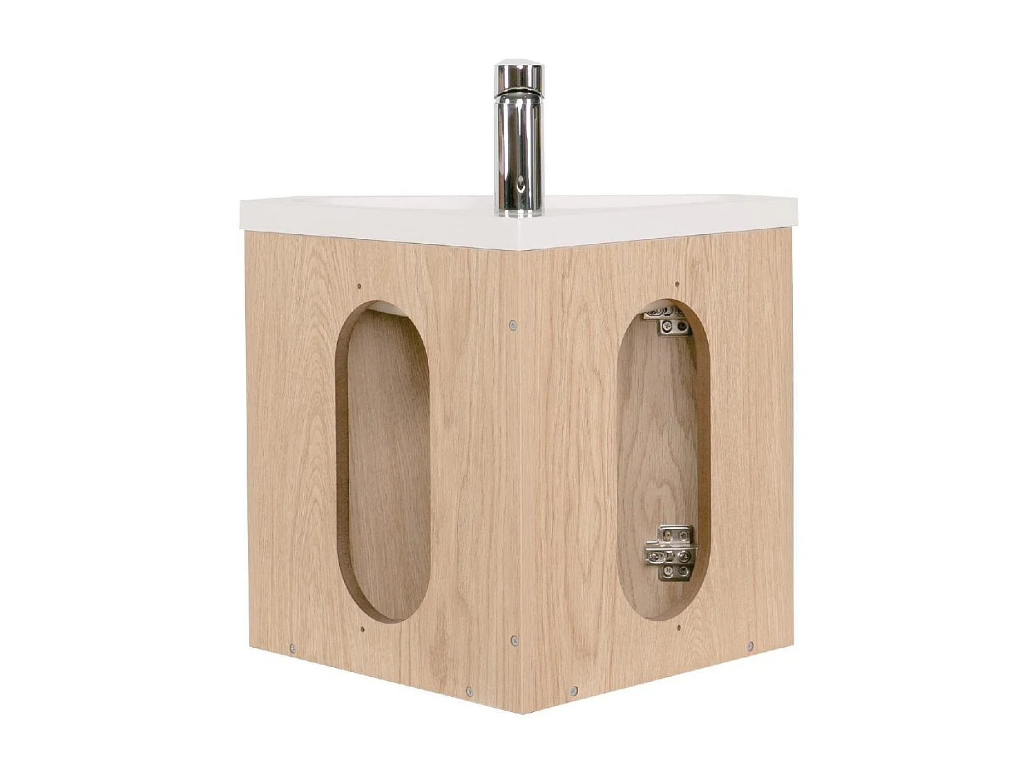 Ensemble lave-mains d'angle décor chêne avec armoire de toilette d'angle