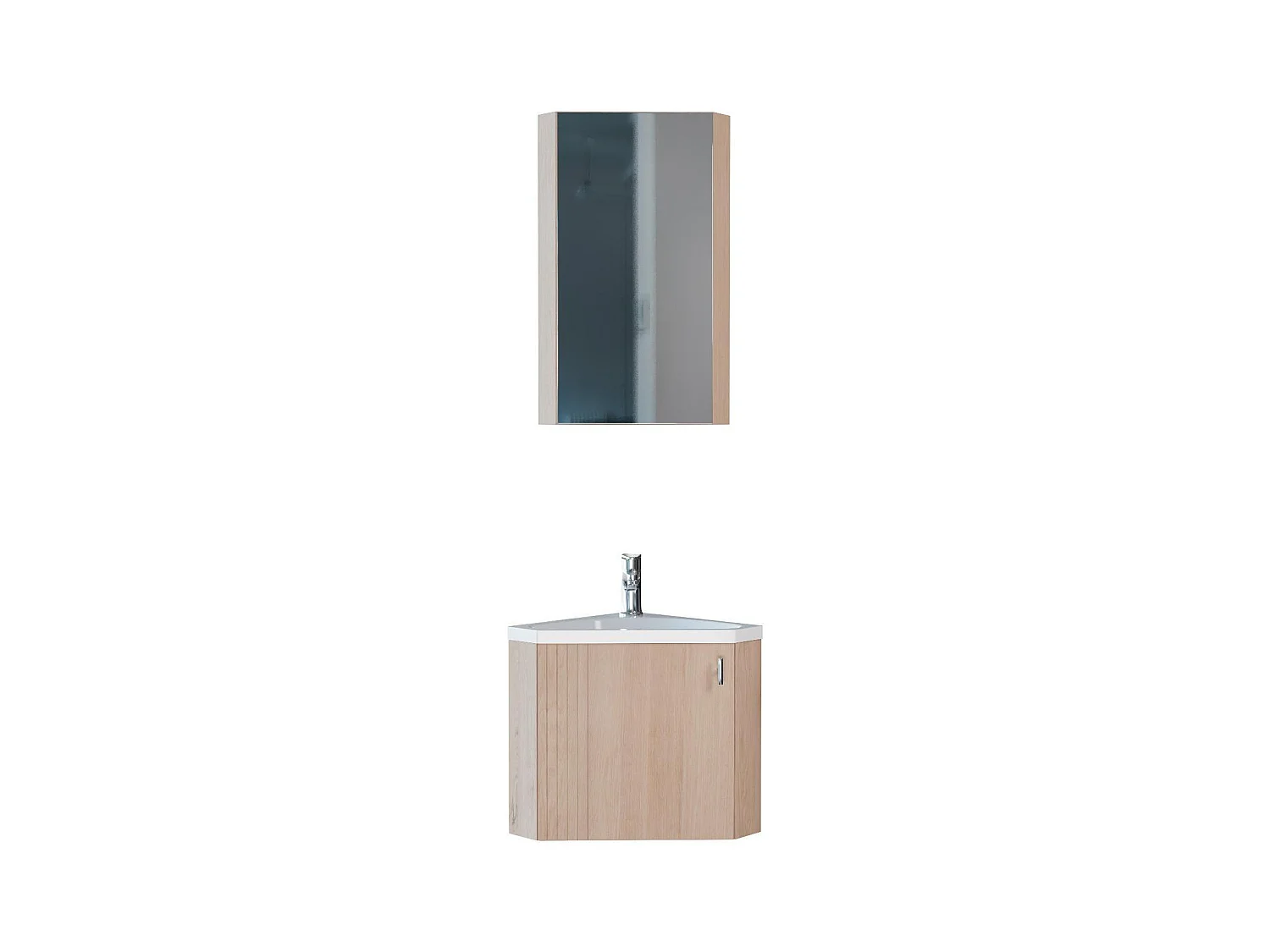 Ensemble lave-mains d'angle décor chêne avec armoire de toilette d'angle