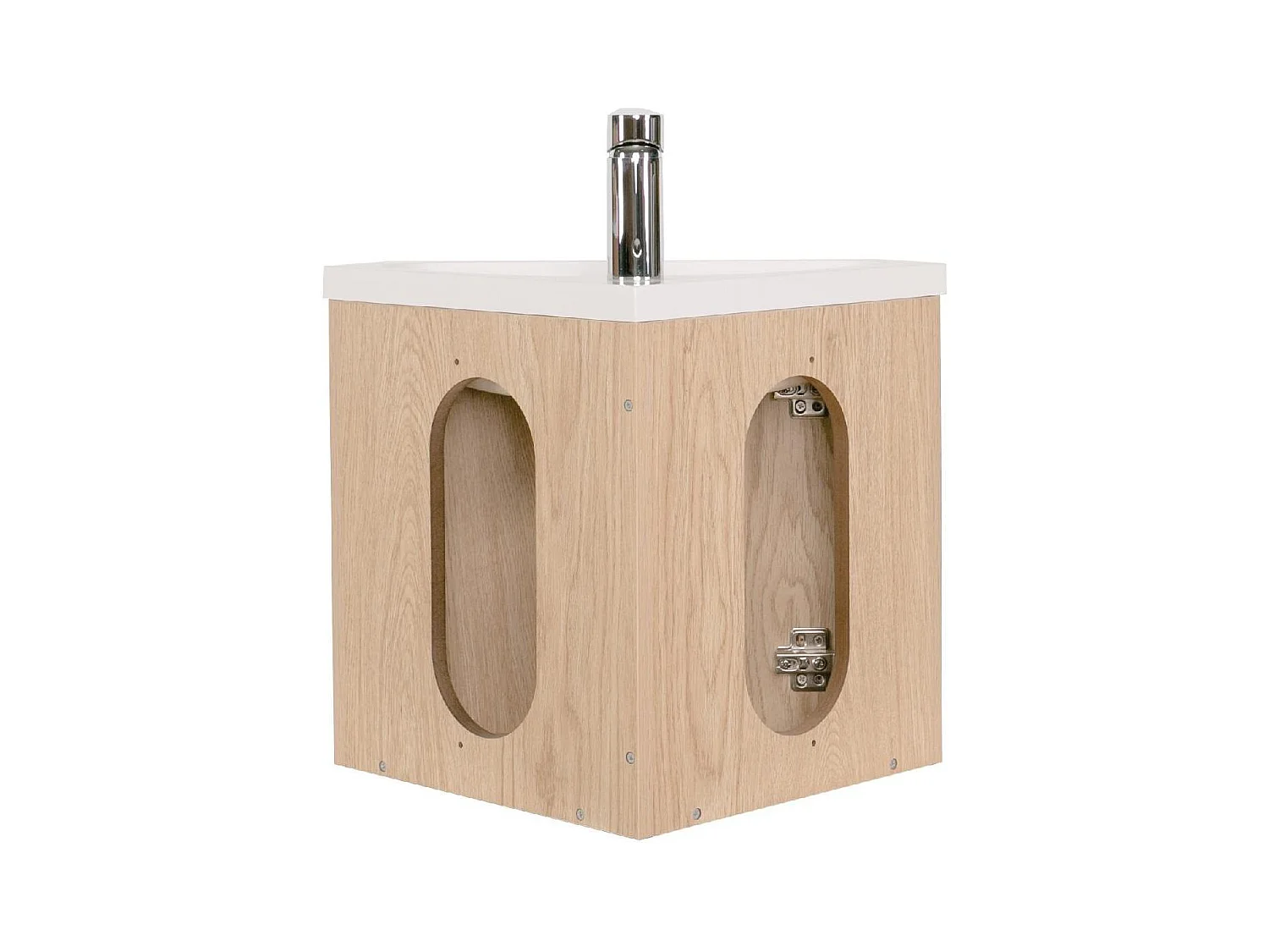 Ensemble lave-mains d'angle décor chêne avec armoire de toilette d'angle
