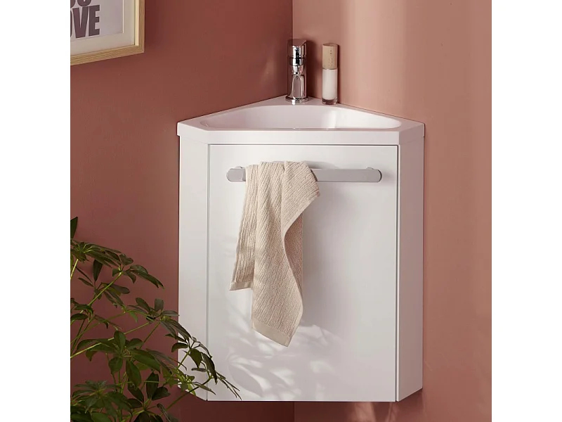 Lavabo de esquina + grifería + mueble SKINO