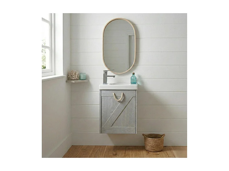 Meuble lave-mains gris bord de mer + miroir MISTRAL