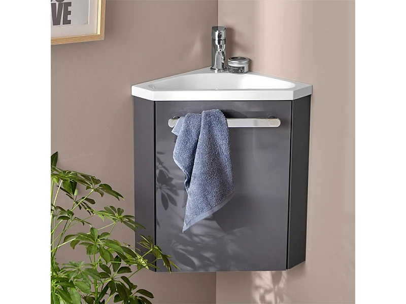 Lavabo de esquina + grifería + mueble SKINO
