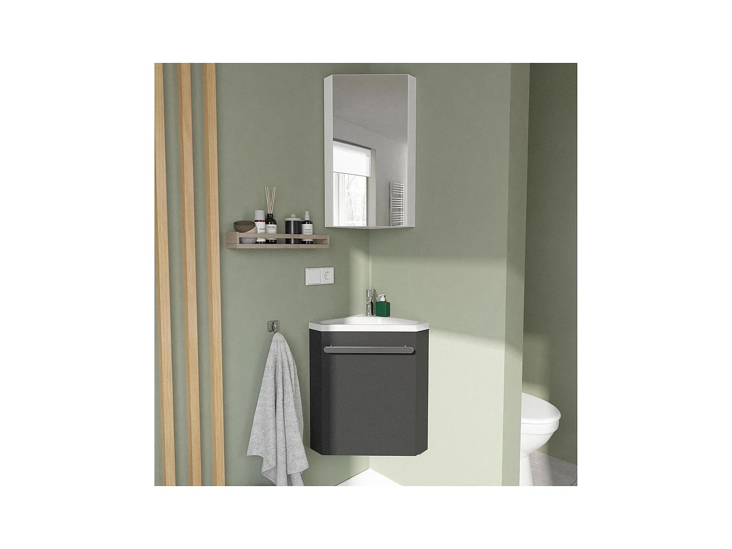 Lavabo rinconero SKINO + lavabo + armario con espejo