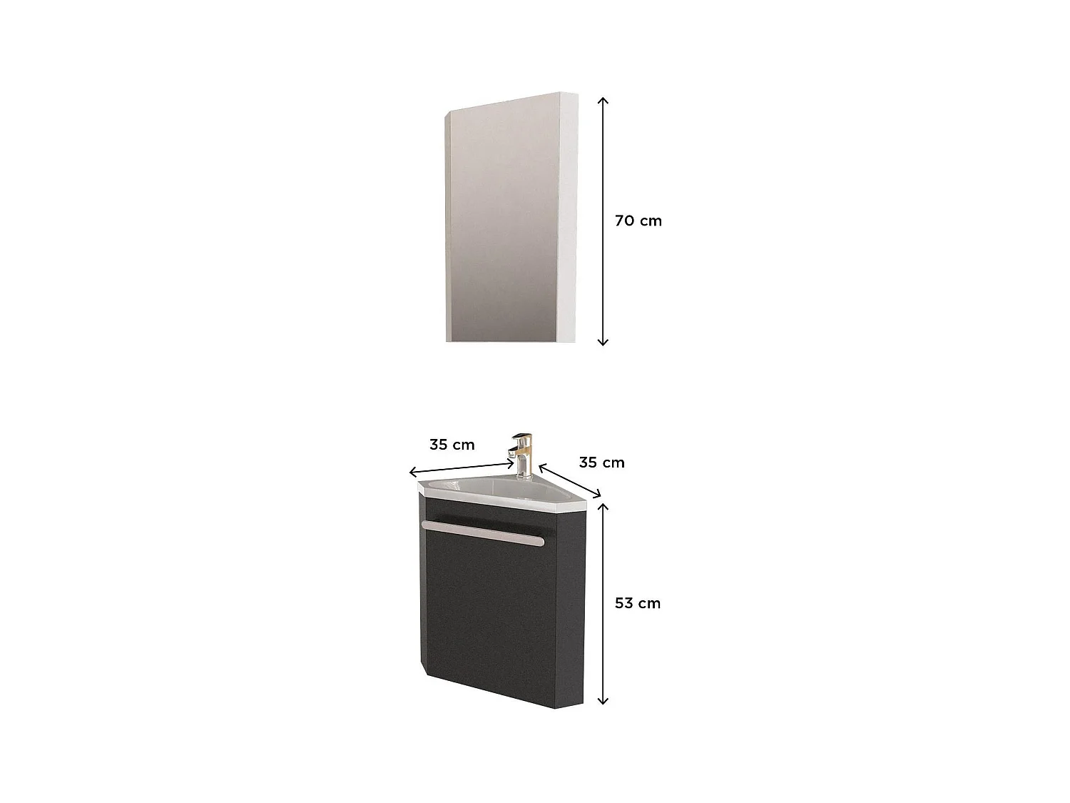 Ensemble lave-mains angle suspendu avec armoire toilette d'angle
