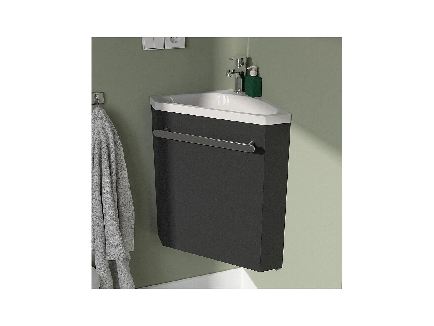 Ensemble lave-mains angle suspendu avec armoire toilette d'angle