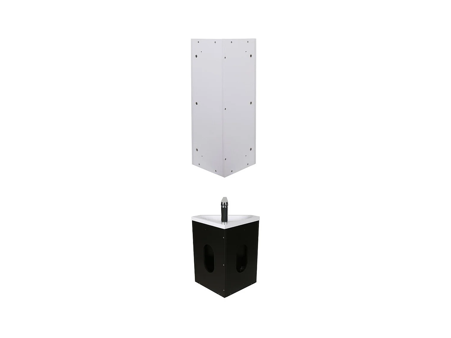 Ensemble lave-mains angle suspendu avec armoire toilette d'angle