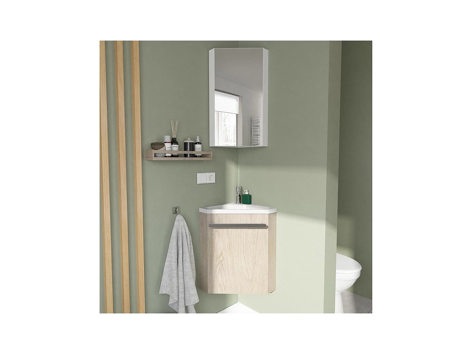 Lavabo de esquina + grifería + mueble SKINO