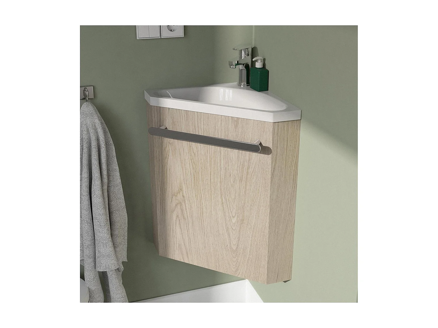 Eckwaschbecken + Wasserhahn + SKINO-Schrank