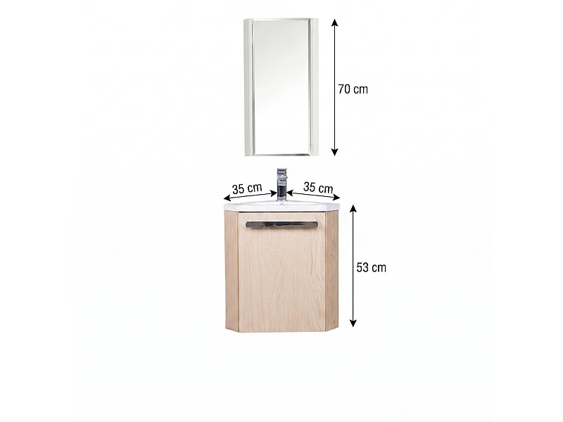 Ensemble lave-mains angle suspendu SKINO avec robinet et armoire d'angle