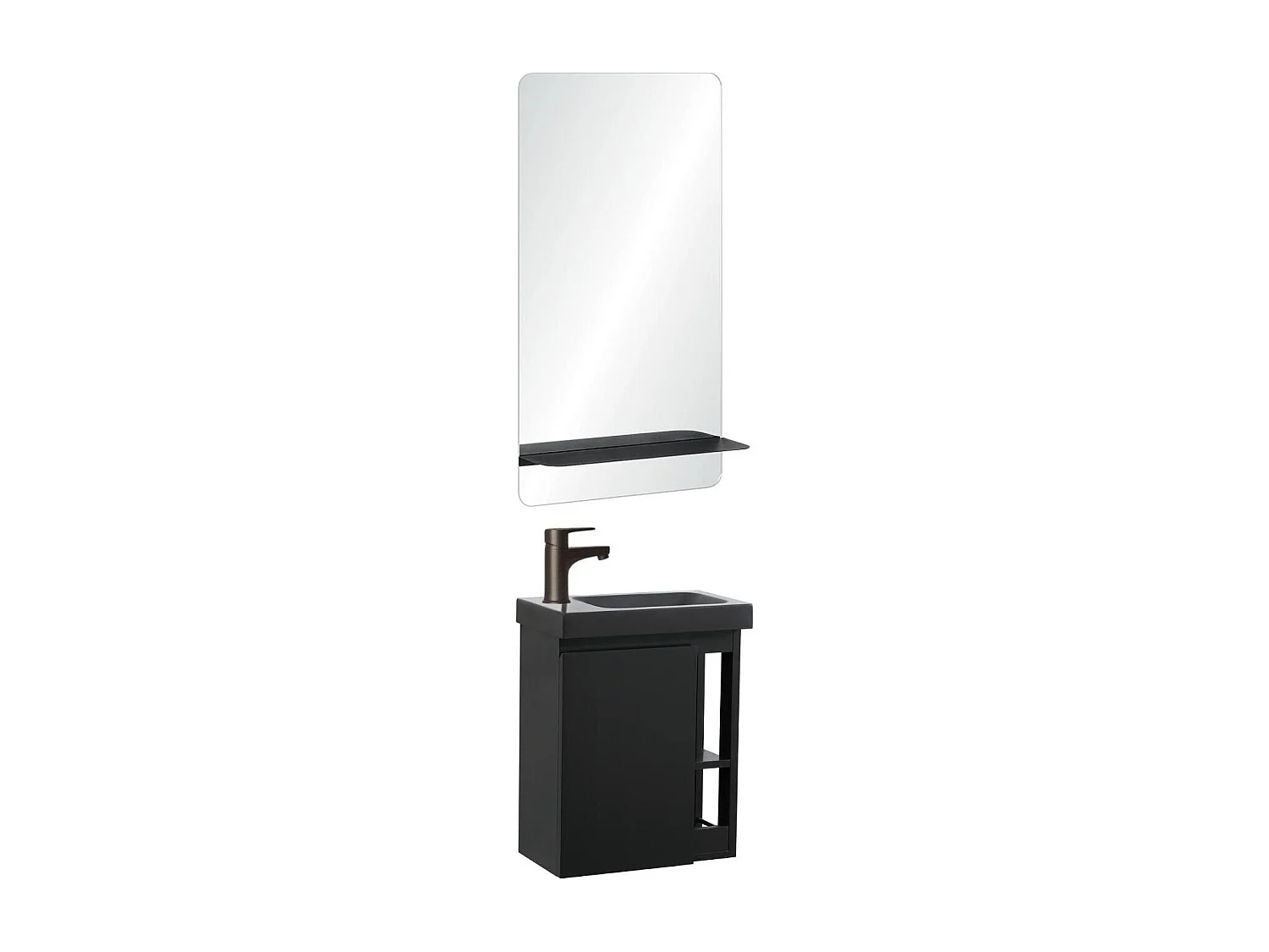 Set lavabo nero HAMPTON con contenitore laterale e mensola a specchio