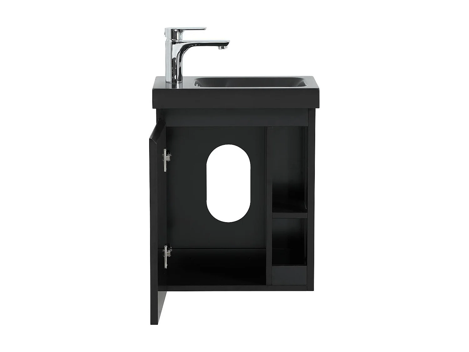 Set lavabo nero HAMPTON con contenitore laterale e mensola a specchio
