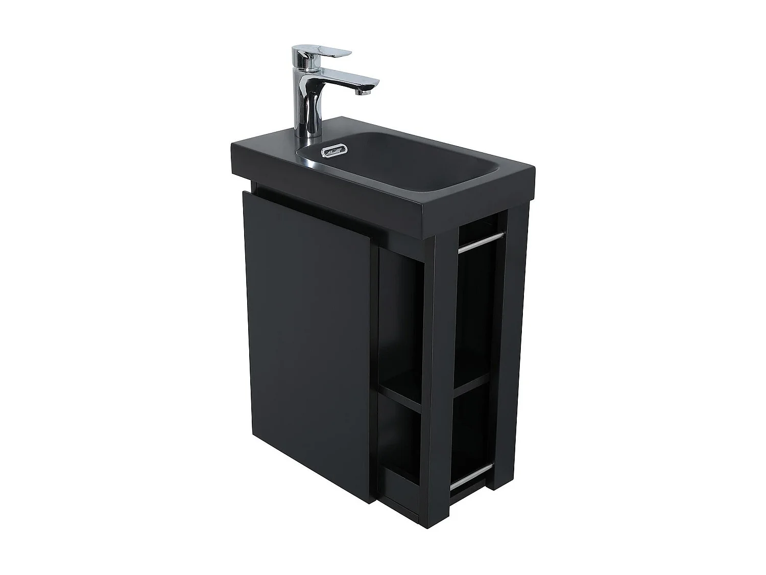 Set lavabo nero HAMPTON con contenitore laterale e mensola a specchio